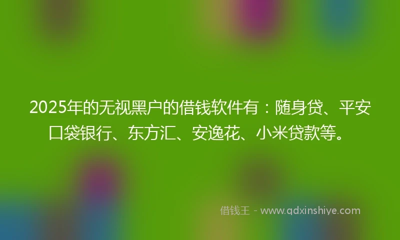 2025年的无视黑户的借钱软件有：随身贷、平安口袋银行、东方汇、安逸花、小米贷款等。