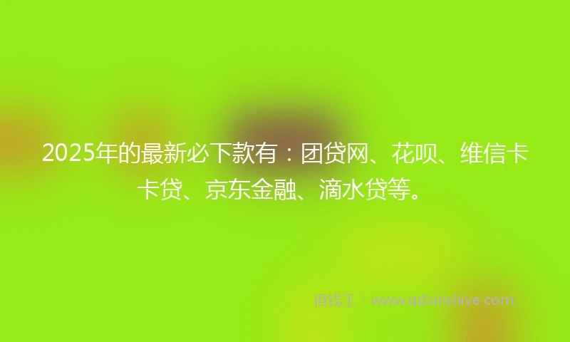 2025年的最新必下款有：团贷网、花呗、维信卡卡贷、京东金融、滴水贷等。