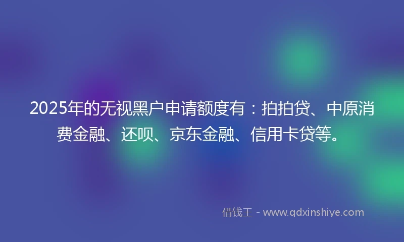 2025年的无视黑户申请额度有：拍拍贷、中原消费金融、还呗、京东金融、信用卡贷等。