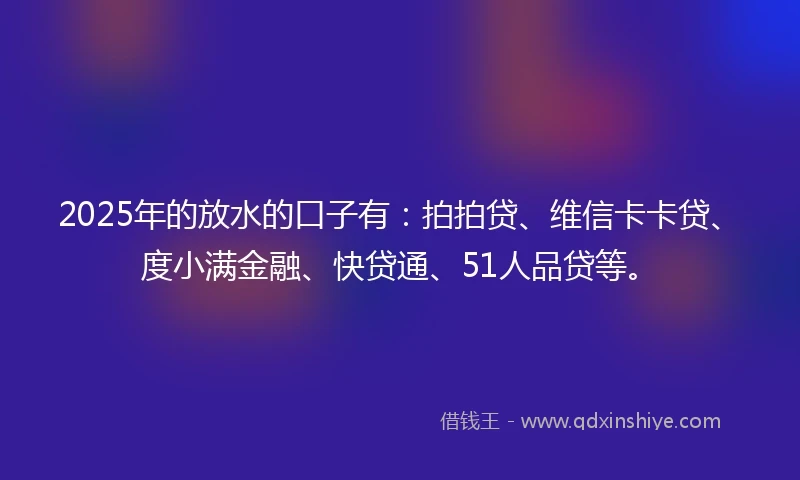 2025年的放水的口子有：拍拍贷、维信卡卡贷、度小满金融、快贷通、51人品贷等。