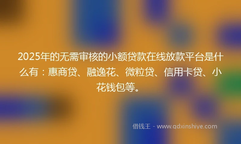 2025年的无需审核的小额贷款在线放款平台是什么有：惠商贷、融逸花、微粒贷、信用卡贷、小花钱包等。