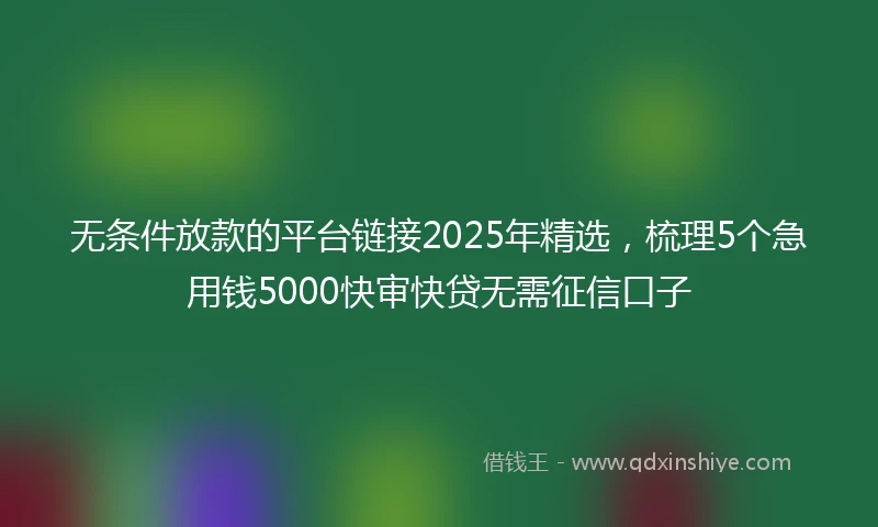 无条件放款的平台链接2025年精选，梳理5个急用钱5000快审快贷无需征信口子