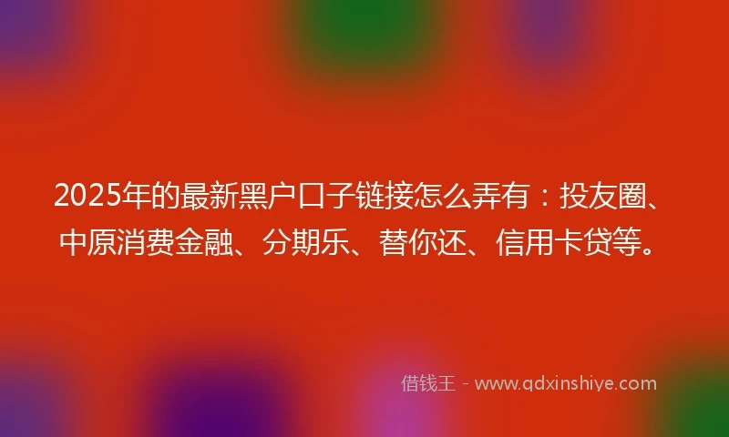 2025年的最新黑户口子链接怎么弄有：投友圈、中原消费金融、分期乐、替你还、信用卡贷等。