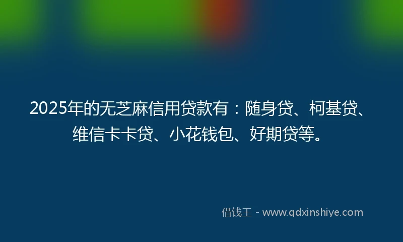 2025年的无芝麻信用贷款有：随身贷、柯基贷、维信卡卡贷、小花钱包、好期贷等。