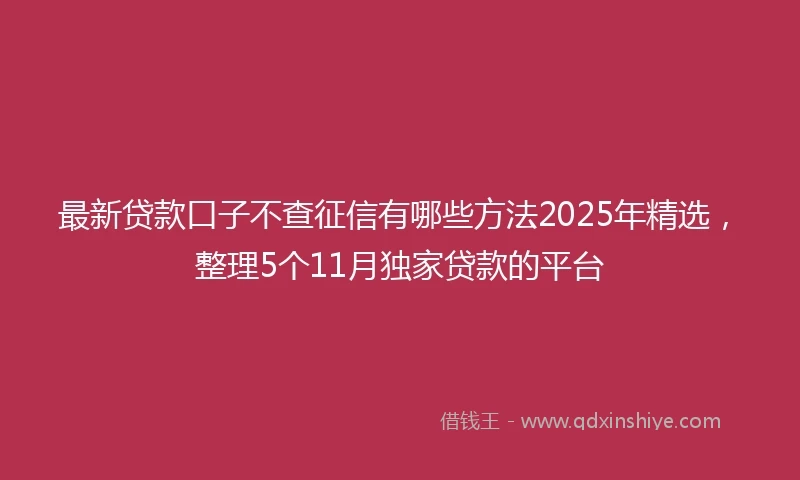 最新贷款口子不查征信有哪些方法2025年精选，整理5个11月独家贷款的平台
