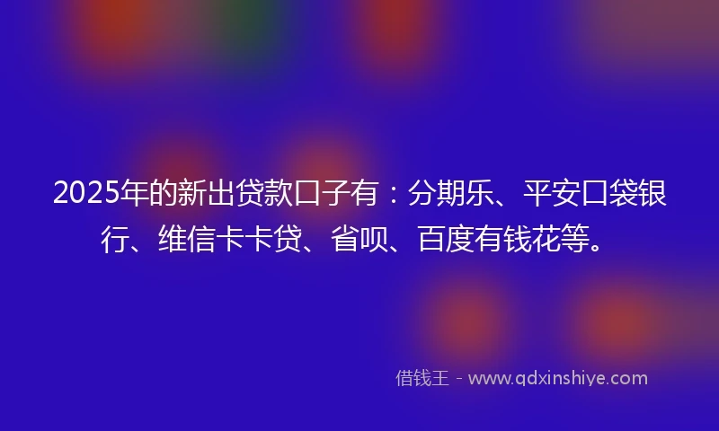 2025年的新出贷款口子有：分期乐、平安口袋银行、维信卡卡贷、省呗、百度有钱花等。