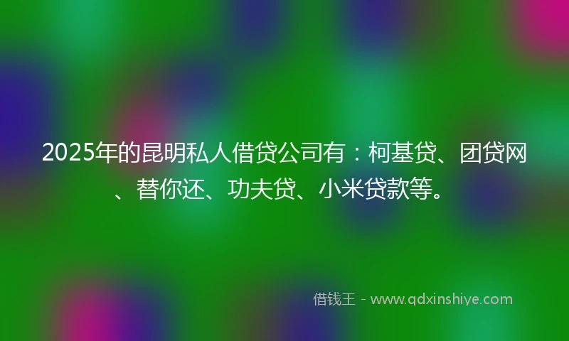2025年的昆明私人借贷公司有：柯基贷、团贷网、替你还、功夫贷、小米贷款等。