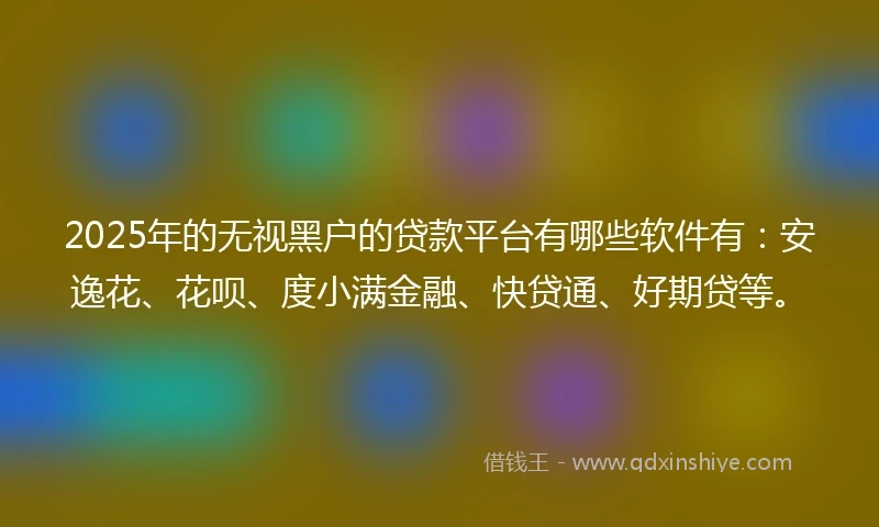 2025年的无视黑户的贷款平台有哪些软件有：安逸花、花呗、度小满金融、快贷通、好期贷等。