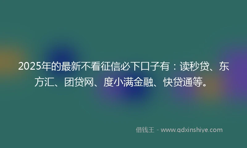 2025年的最新不看征信必下口子有：读秒贷、东方汇、团贷网、度小满金融、快贷通等。
