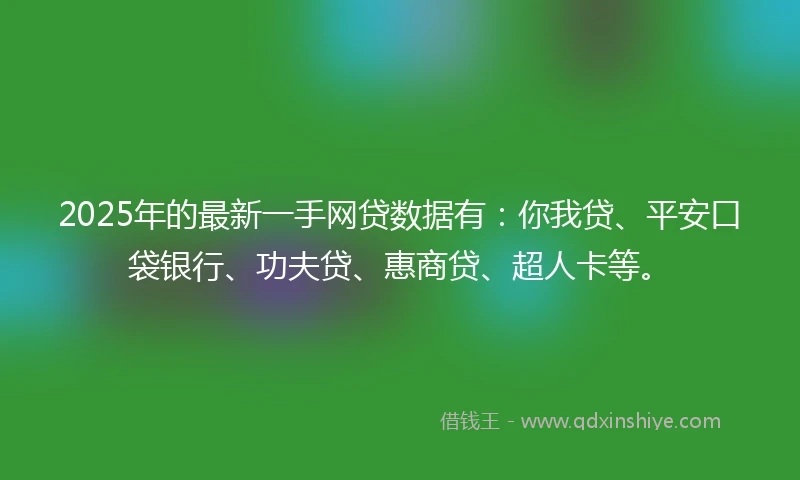 2025年的最新一手网贷数据有：你我贷、平安口袋银行、功夫贷、惠商贷、超人卡等。