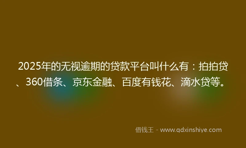 2025年的无视逾期的贷款平台叫什么有：拍拍贷、360借条、京东金融、百度有钱花、滴水贷等。
