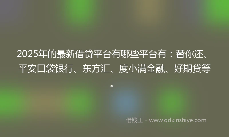 2025年的最新借贷平台有哪些平台有：替你还、平安口袋银行、东方汇、度小满金融、好期贷等。