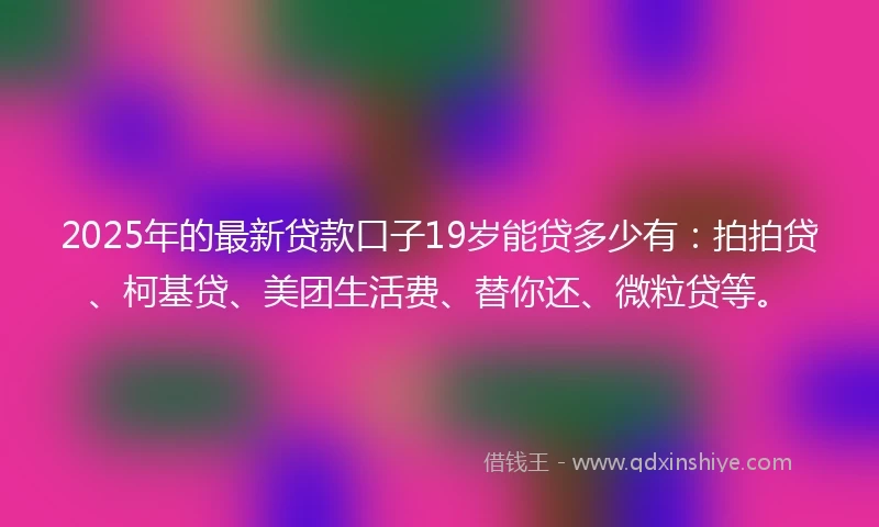2025年的最新贷款口子19岁能贷多少有:拍拍贷、柯基贷、美团生活费、替你还、微粒贷等。