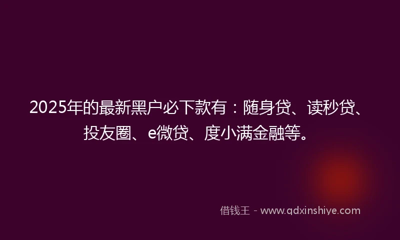 2025年的最新黑户必下款有：随身贷、读秒贷、投友圈、e微贷、度小满金融等。