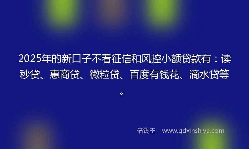 2025年的新口子不看征信和风控小额贷款有：读秒贷、惠商贷、微粒贷、百度有钱花、滴水贷等。