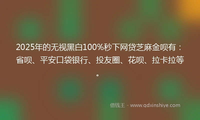 2025年的无视黑白100%秒下网贷芝麻金呗有：省呗、平安口袋银行、投友圈、花呗、拉卡拉等。