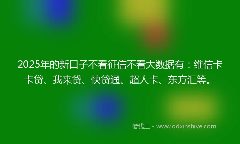 2025年的新口子不看征信不看大数据有：维信卡卡贷、我来贷、快贷通、超人卡、东方汇等。
