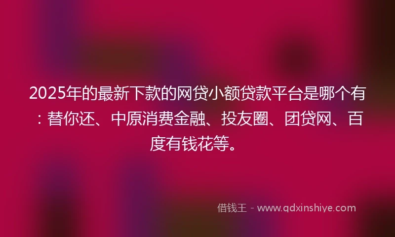 2025年的最新下款的网贷小额贷款平台是哪个有：替你还、中原消费金融、投友圈、团贷网、百度有钱花等。