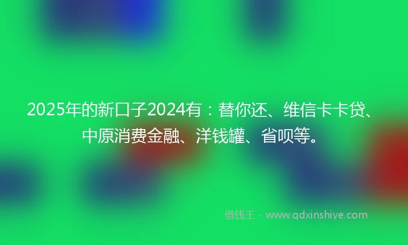 2025年的新口子2024有：替你还、维信卡卡贷、中原消费金融、洋钱罐、省呗等。