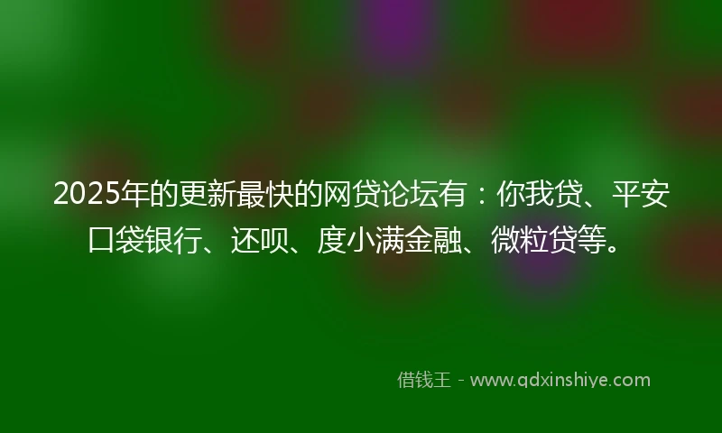 2025年的更新最快的网贷论坛有：你我贷、平安口袋银行、还呗、度小满金融、微粒贷等。