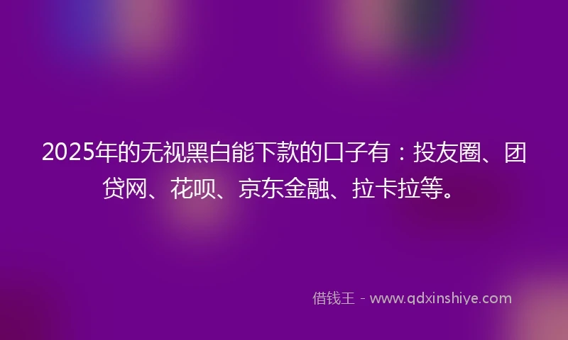 2025年的无视黑白能下款的口子有:投友圈、团贷网、花呗、京东金融、拉卡拉等。