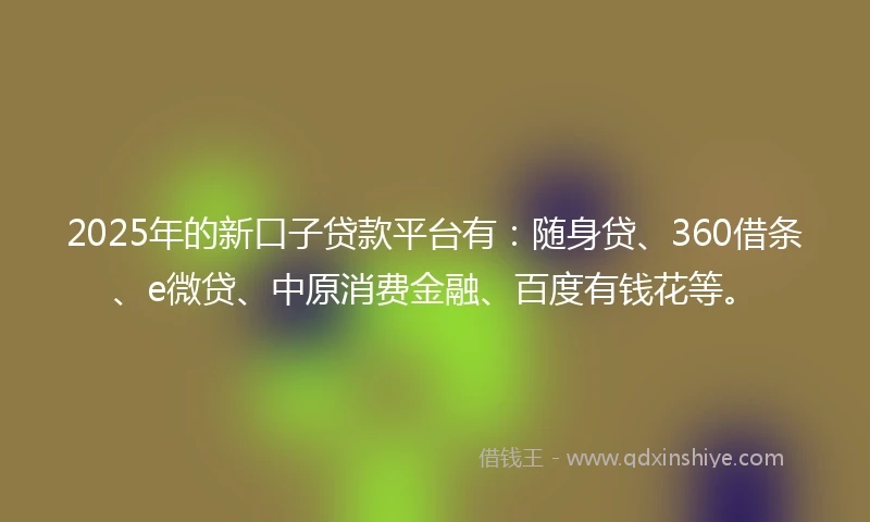 2025年的新口子贷款平台有：随身贷、360借条、e微贷、中原消费金融、百度有钱花等。