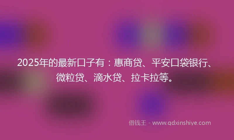 2025年的最新口子有：惠商贷、平安口袋银行、微粒贷、滴水贷、拉卡拉等。