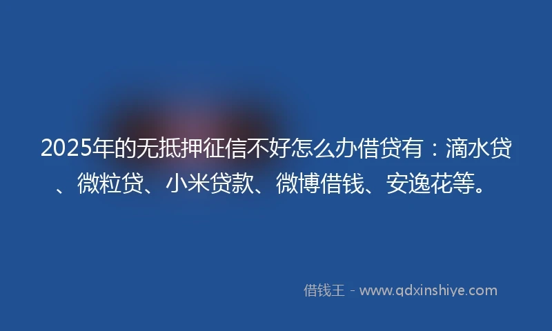 2025年的无抵押征信不好怎么办借贷有：滴水贷、微粒贷、小米贷款、微博借钱、安逸花等。