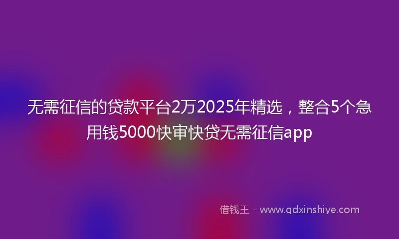 无需征信的贷款平台2万2025年精选，整合5个急用钱5000快审快贷无需征信app