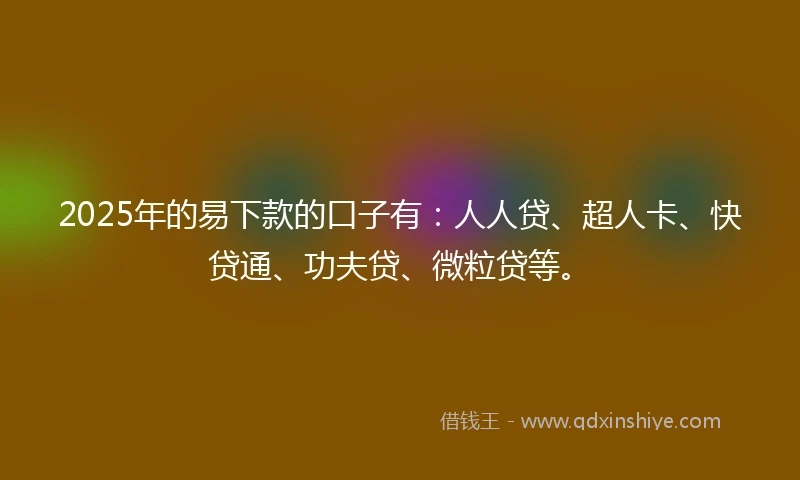 2025年的易下款的口子有：人人贷、超人卡、快贷通、功夫贷、微粒贷等。