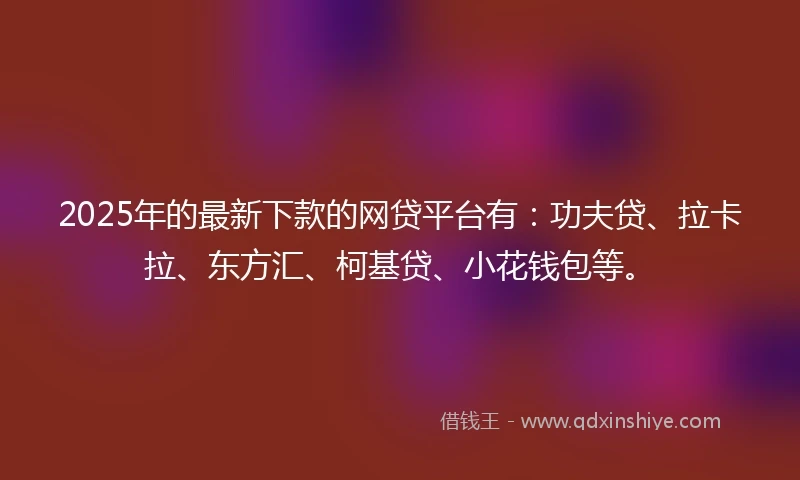 2025年的最新下款的网贷平台有：功夫贷、拉卡拉、东方汇、柯基贷、小花钱包等。