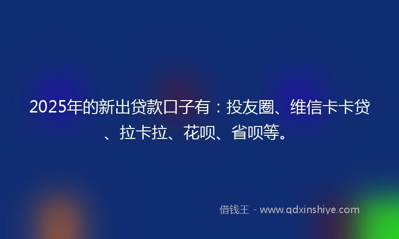 2025年的新出贷款口子有：投友圈、维信卡卡贷、拉卡拉、花呗、省呗等。