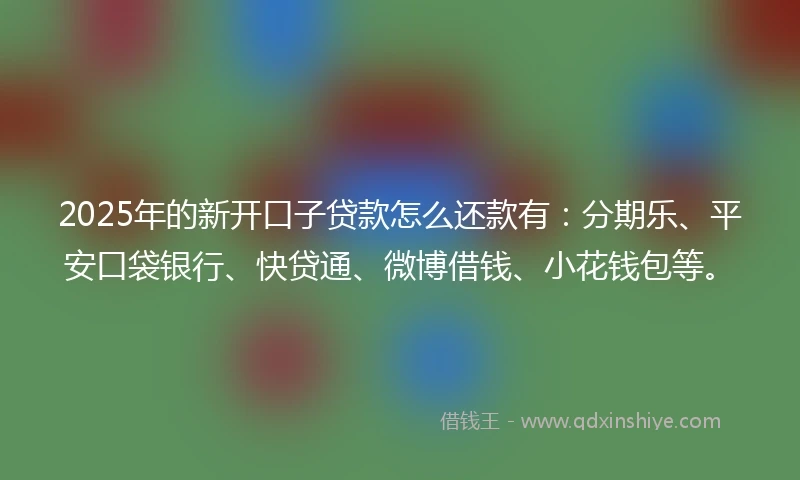 2025年的新开口子贷款怎么还款有：分期乐、平安口袋银行、快贷通、微博借钱、小花钱包等。