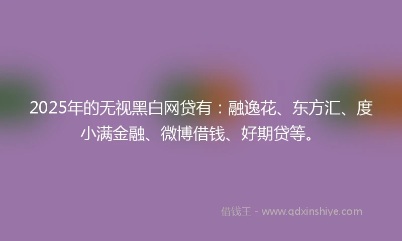 2025年的无视黑白网贷有:融逸花、东方汇、度小满金融、微博借钱、好期贷等。