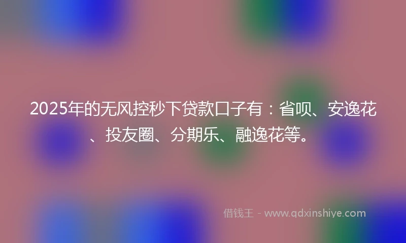 2025年的无风控秒下贷款口子有：省呗、安逸花、投友圈、分期乐、融逸花等。
