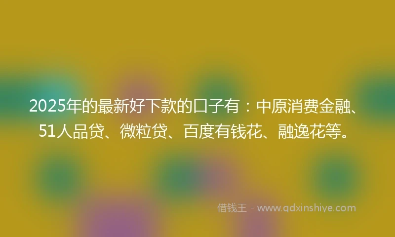 2025年的最新好下款的口子有：中原消费金融、51人品贷、微粒贷、百度有钱花、融逸花等。