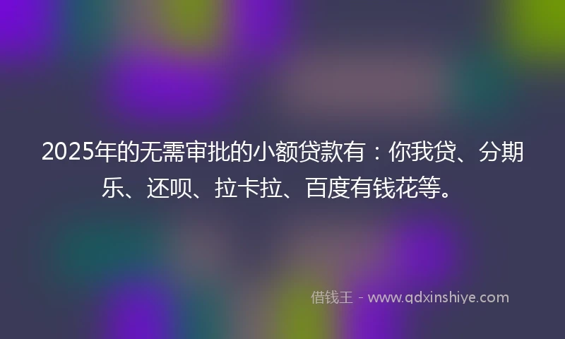 2025年的无需审批的小额贷款有：你我贷、分期乐、还呗、拉卡拉、百度有钱花等。
