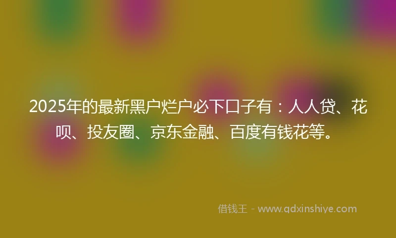 2025年的最新黑户烂户必下口子有：人人贷、花呗、投友圈、京东金融、百度有钱花等。