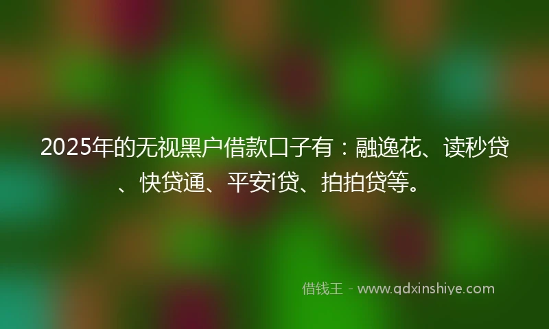 2025年的无视黑户借款口子有：融逸花、读秒贷、快贷通、平安i贷、拍拍贷等。