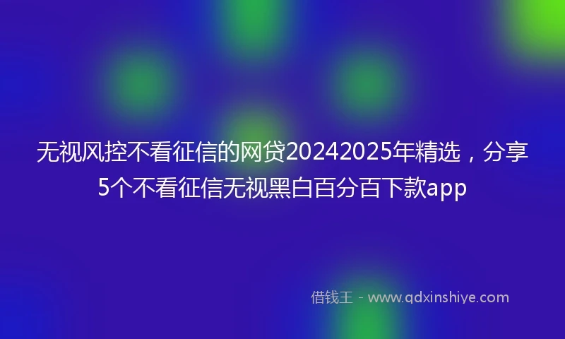 无视风控不看征信的网贷20242025年精选，分享5个不看征信无视黑白百分百下款app