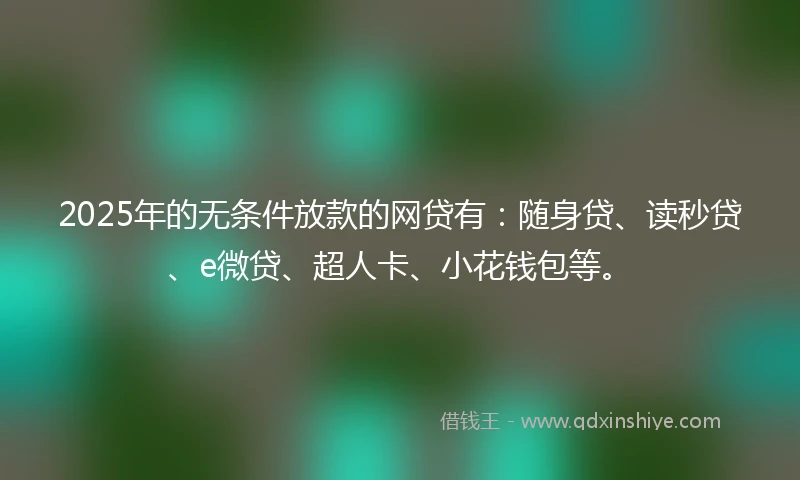 2025年的无条件放款的网贷有：随身贷、读秒贷、e微贷、超人卡、小花钱包等。