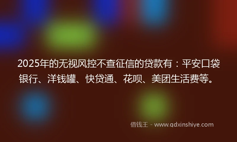 2025年的无视风控不查征信的贷款有：平安口袋银行、洋钱罐、快贷通、花呗、美团生活费等。