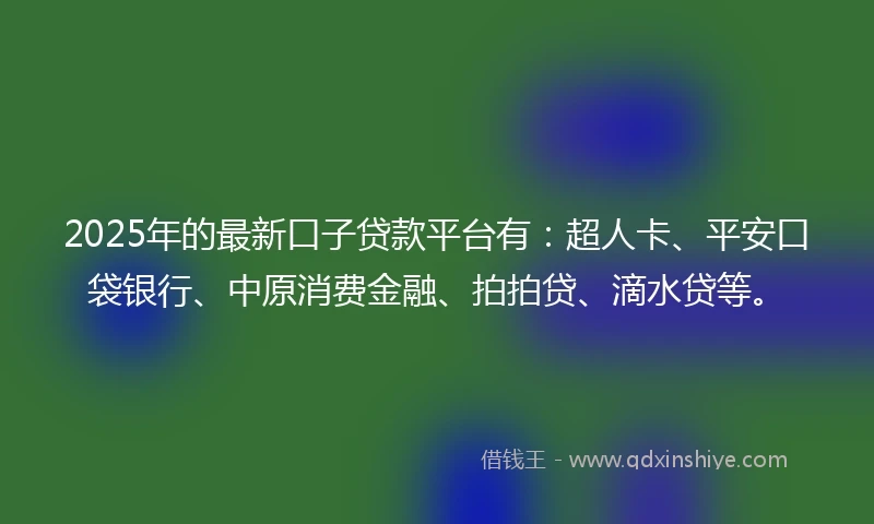 2025年的最新口子贷款平台有：超人卡、平安口袋银行、中原消费金融、拍拍贷、滴水贷等。
