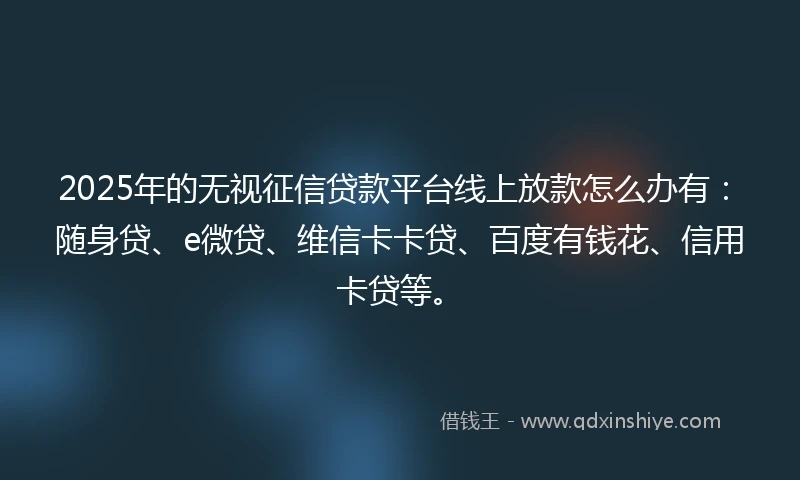 2025年的无视征信贷款平台线上放款怎么办有：随身贷、e微贷、维信卡卡贷、百度有钱花、信用卡贷等。
