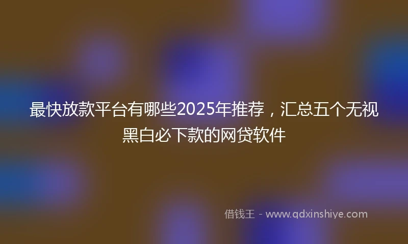 最快放款平台有哪些2025年推荐，汇总五个无视黑白必下款的网贷软件