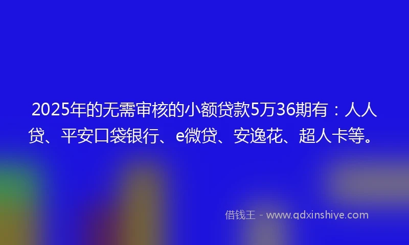 2025年的无需审核的小额贷款5万36期有：人人贷、平安口袋银行、e微贷、安逸花、超人卡等。