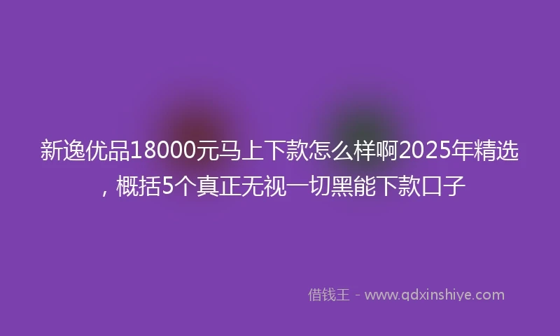 新逸优品18000元马上下款怎么样啊2025年精选，概括5个真正无视一切黑能下款口子