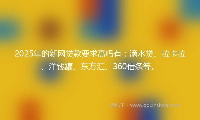 2025年的新网贷款要求高吗有：滴水贷、拉卡拉、洋钱罐、东方汇、360借条等。