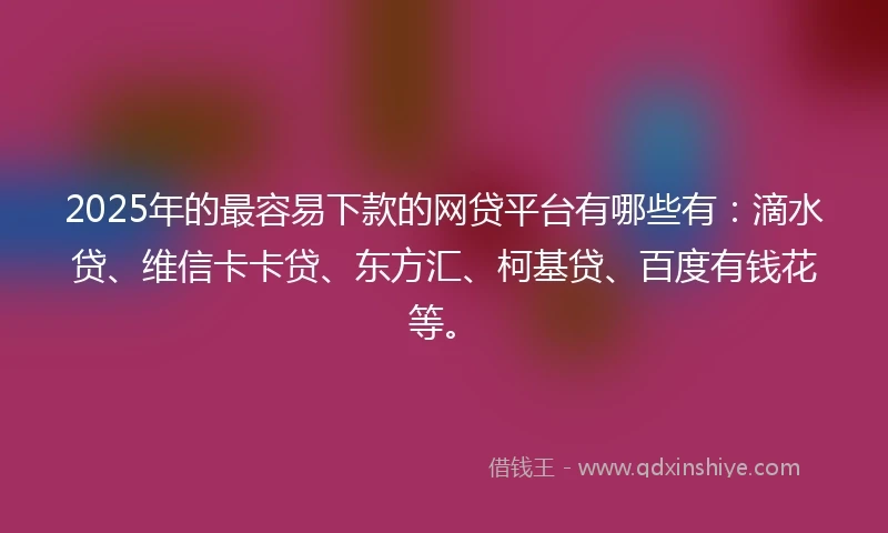 2025年的最容易下款的网贷平台有哪些有：滴水贷、维信卡卡贷、东方汇、柯基贷、百度有钱花等。