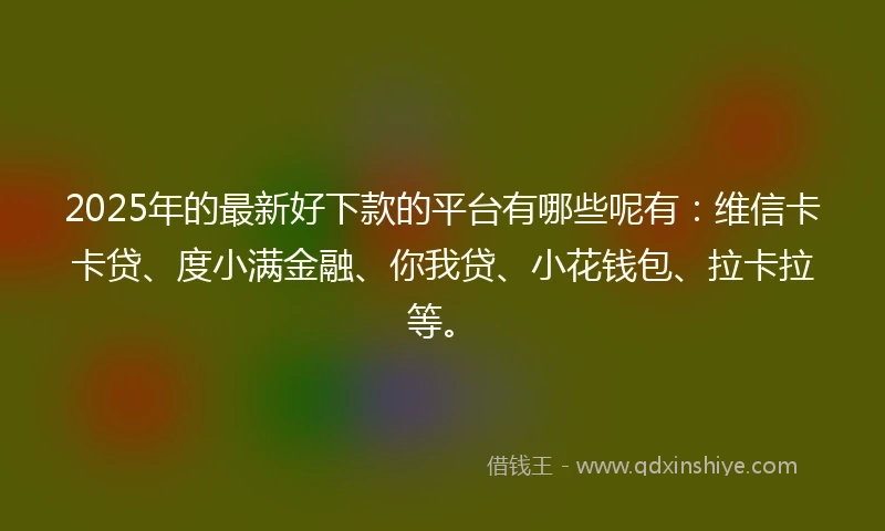 2025年的最新好下款的平台有哪些呢有:维信卡卡贷、度小满金融、你我贷、小花钱包、拉卡拉等。